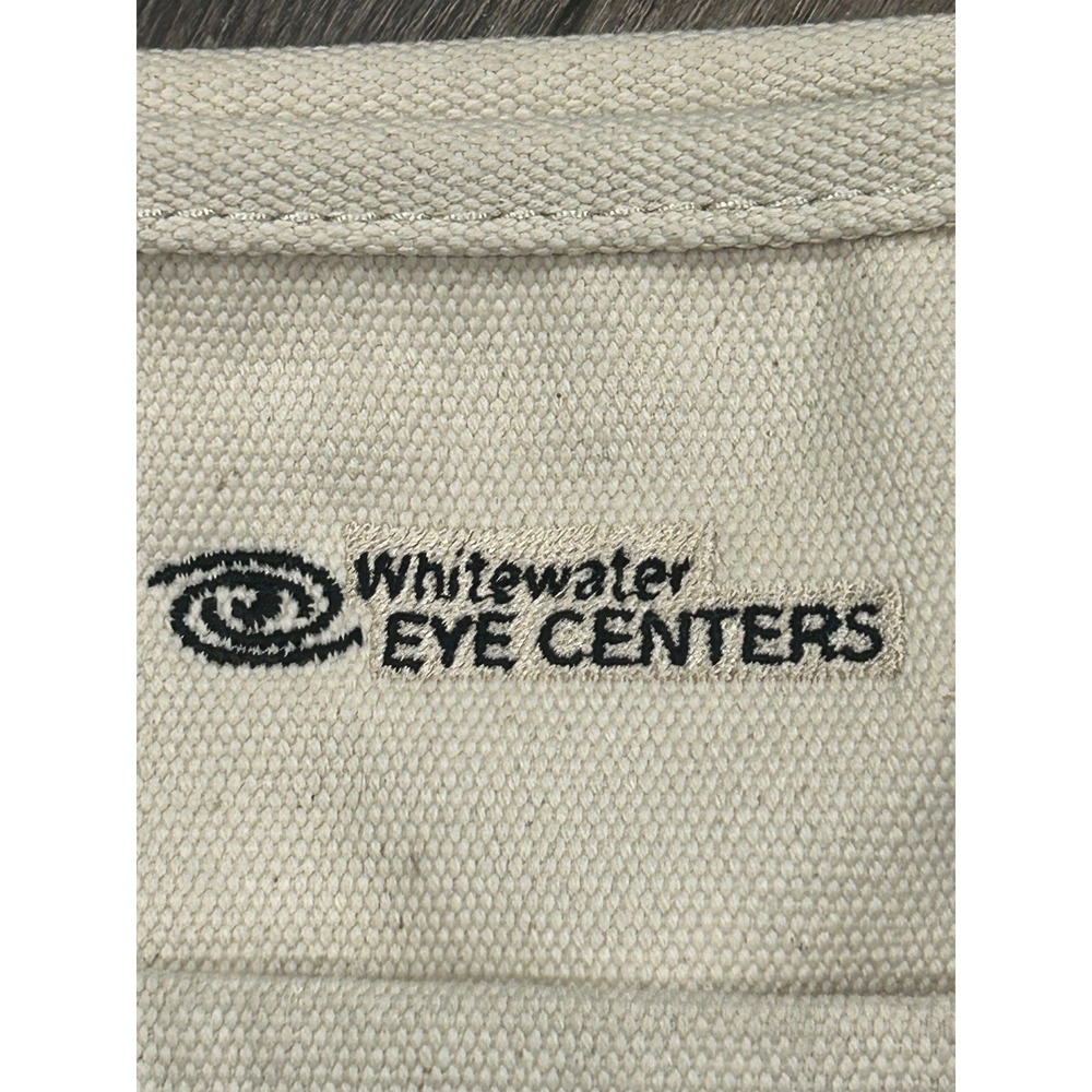 Lands End Canvas Tote Bag Black Bottom Cream Top Handles Logo - Picture 4 of 6